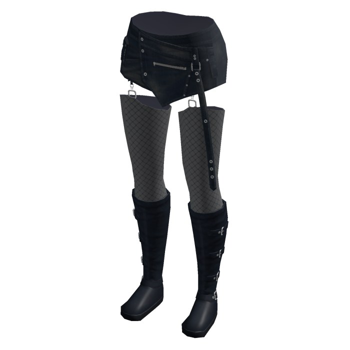 Goth Micro Shorts w/ Fishnets & Boots (Blue)