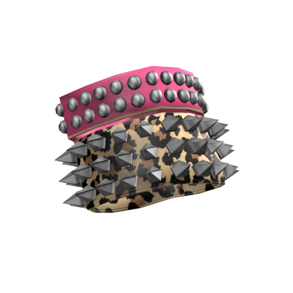 Pink Gyaru Cheetah Print Silver Studded Bracelet