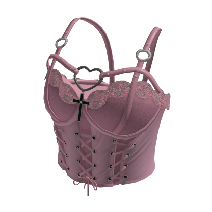 Emo Lace-Up Corset w/ Cross (Pink) thumbnail