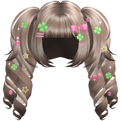 Cute Curly Lucky Clover Pigtails in Light Brown Roblox item