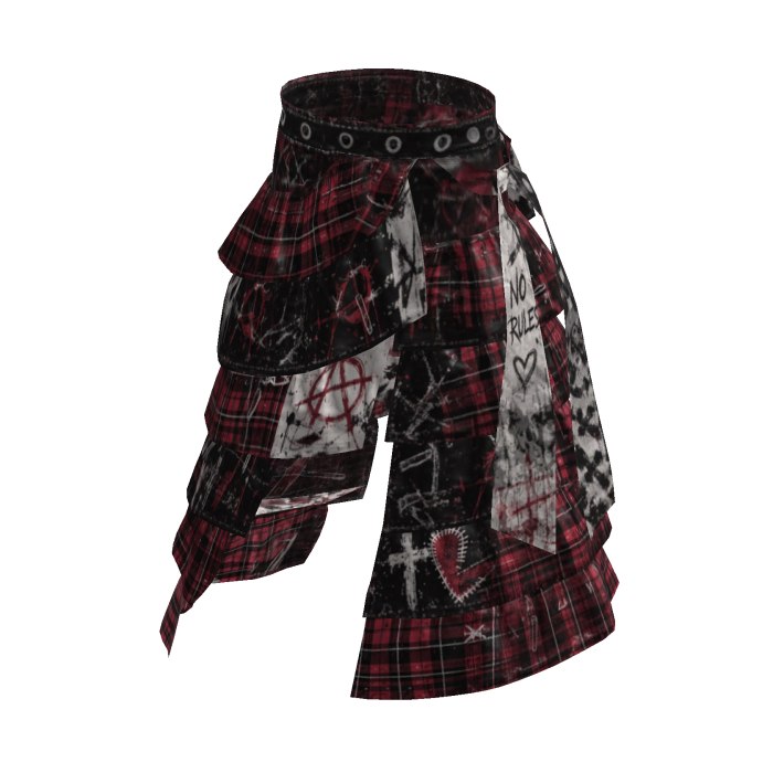 Black Y2K Punk Tartan Anarchy Layered Pants [PBR]