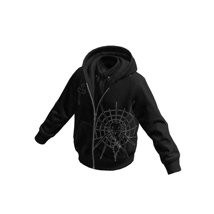 Black Spiderweb Skull Hoodie w/ Tie