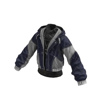 Y2K Layered Biker Hoodie Jacket (Blue) thumbnail