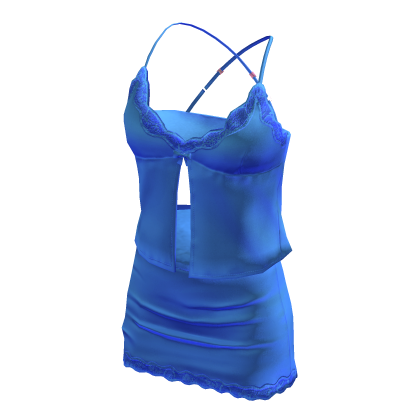 BB Cute Satin Shiny Lace Bow Cami Outfit Blue