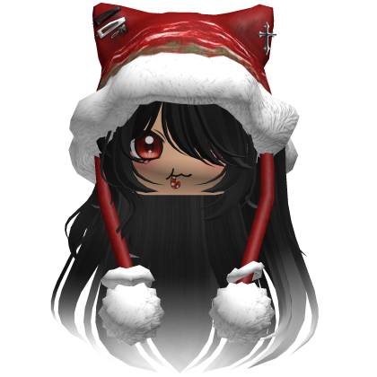 Long Black and White hair cute Christmas hat Y2k