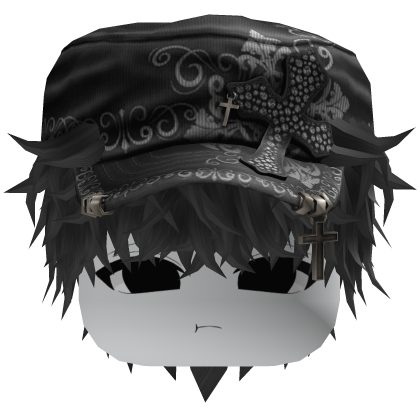 Grey Messy Anime Hair w/ Black Cadet Cap
