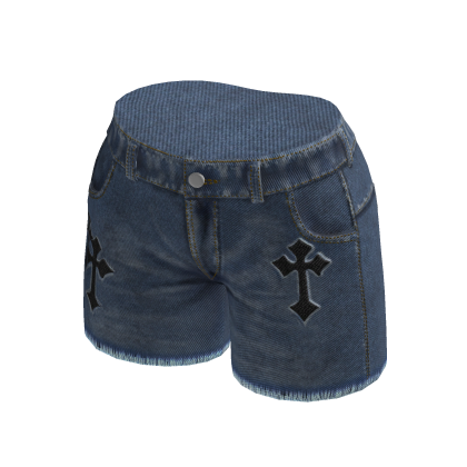 Darker Blue Ripped Emo Black Cross Shorts thumbnail