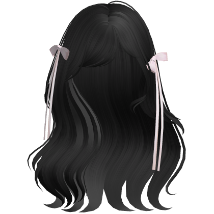 coquette wavy black hair with pink ribbons  Roblox item
