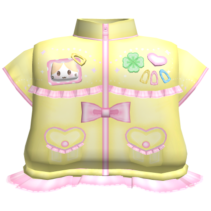 ♡ kawaii ruffled yellow jacket w kitty badge