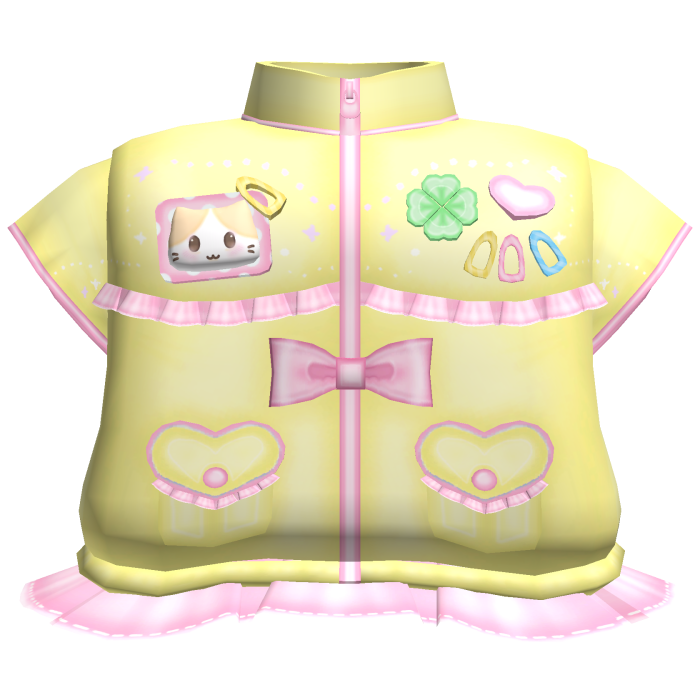 ♡ kawaii ruffled yellow jacket w kitty badge