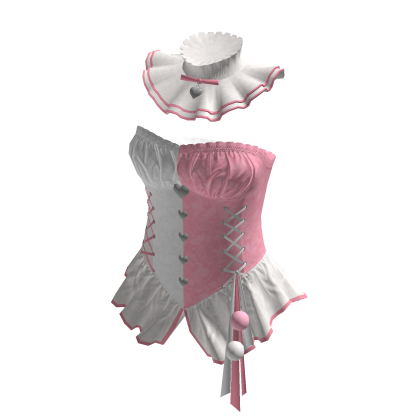 Coquette Heart Lace Up Corset Top (Pink N White)