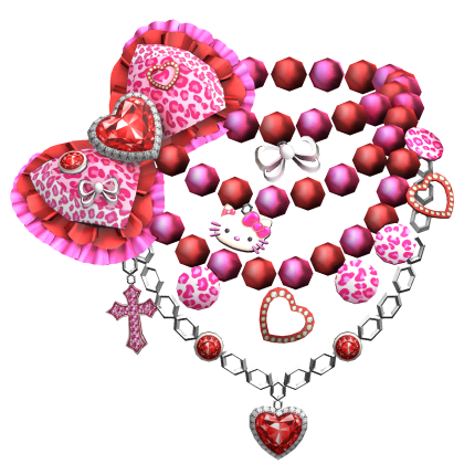 Kawaii Gyaru Leopard Bow Pearl Necklace Red Pink