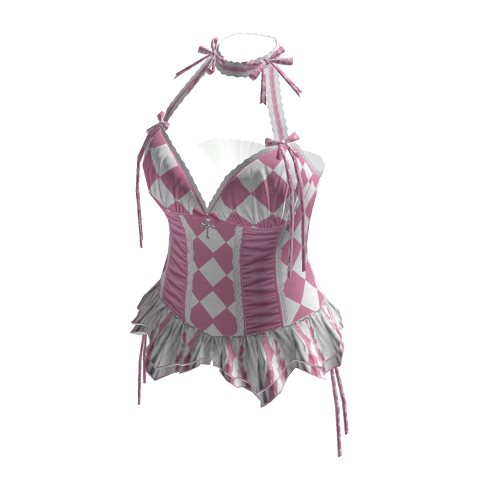 Coquette Diamond Corset Top (Pink N White)