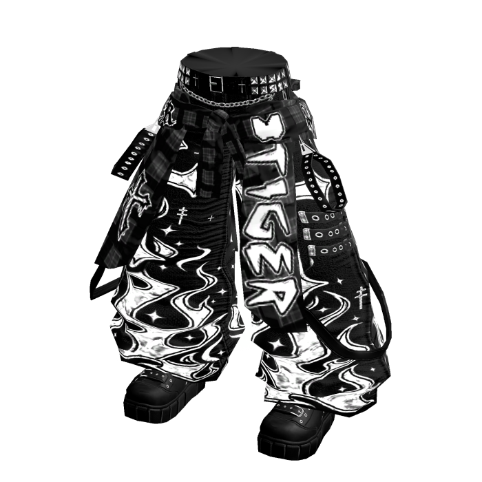 🔆 Black and White Cyber Baggy Jeans