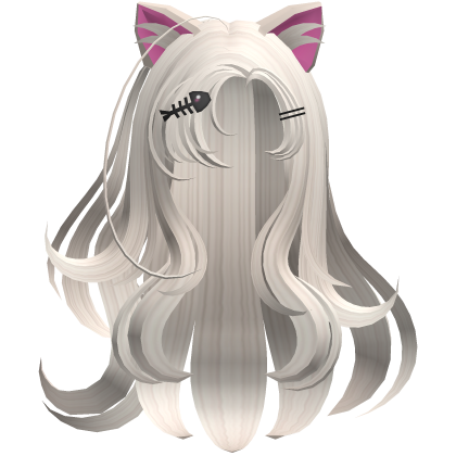 Halloween White Hair with Cat Ears and Fish Clip Roblox item
