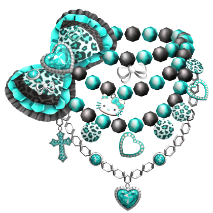 Scene Leopard Bow Chain Pearl Necklace Black Teal