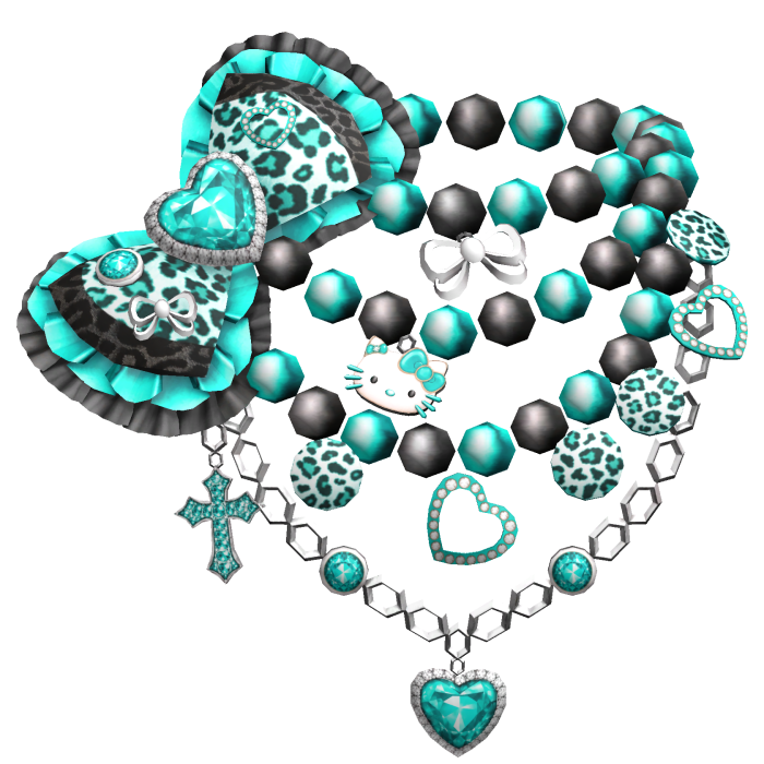 Scene Leopard Bow Chain Pearl Necklace Black Teal