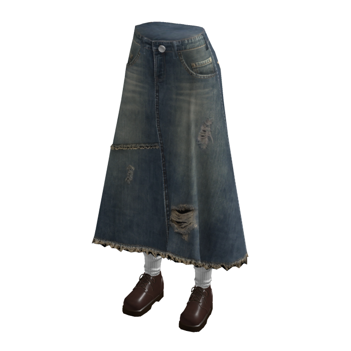 Y2K Denim Maxi Skirt w/ Shoes & Socks (Blue)
