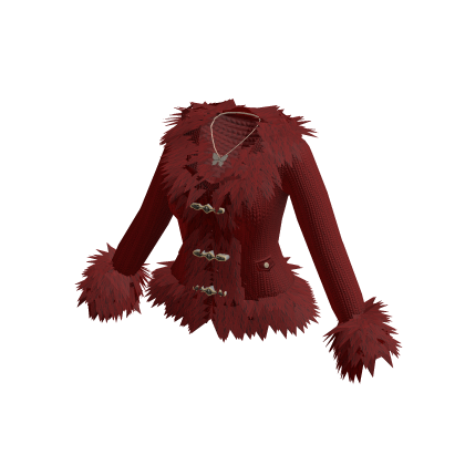 Fitted Jacket with Fluffy Trim (Burgundy)