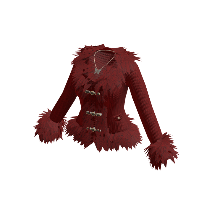 Fitted Jacket with Fluffy Trim (Burgundy)