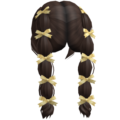Yellow Bow-Tied Bubble Braid Pigtails (Dark Brown) Roblox item