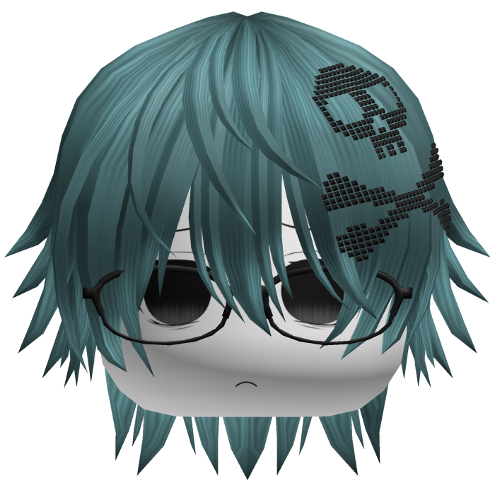 Emo Vkei Moe Boy Hair w Skull + Glasses Teal
