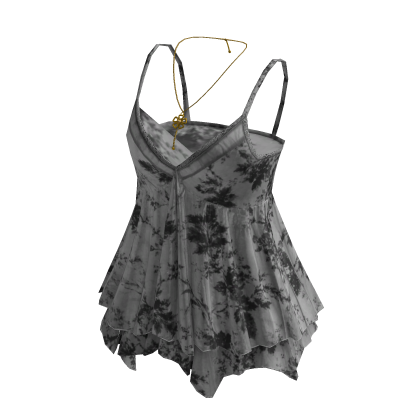 Y2K Floral Babydoll Cami Top w/ Necklace (Black)