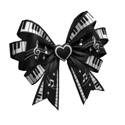black musical piano heart left hair bow ribbon