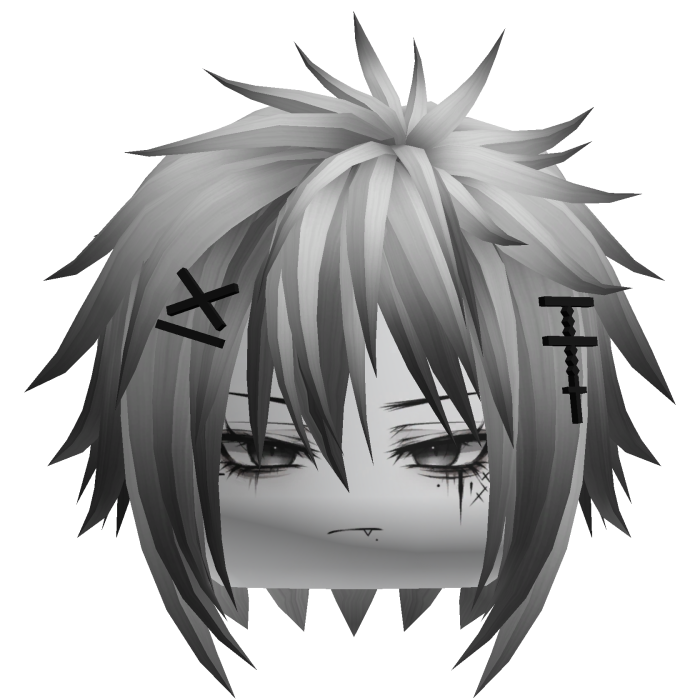 Silver Messy Emo Boy Hair w Cross Clips