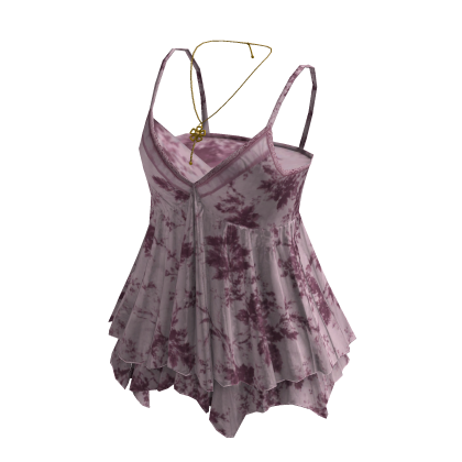 Y2K Floral Babydoll Cami Top w/ Necklace (Pink)
