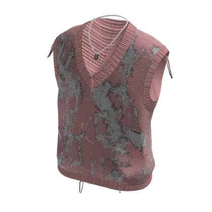 Distressed Knit Vest & Chain Necklace (Pink)