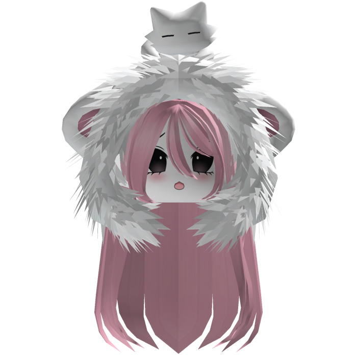 Light Pink Straight Hair W/ White Moe Hood Fur 