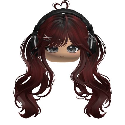 Cute Wavy Pigtails w/ Headphones (Dark Red) Roblox item