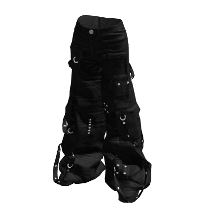 Y2K Black Cargo Pants with Strap 🫐