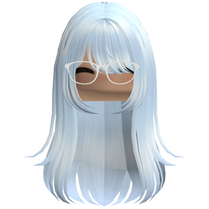 Long Layered Girl Hair w  White Glasses (Sky Blue) Roblox item