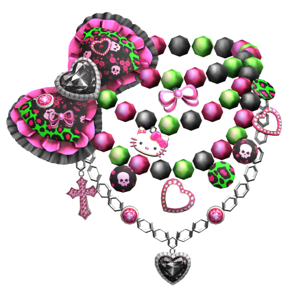 Scene Leopard Bow Chain Pearl Necklace Green Pink