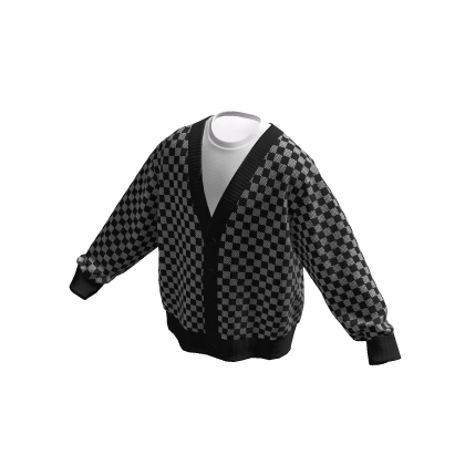 Designer Checker Cardigan - Black thumbnail