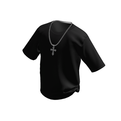 Black T-Shirt w/ Silver Cross Chain thumbnail