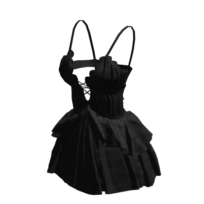 BB Black Cute Ribbon Strap Ruffle Dress