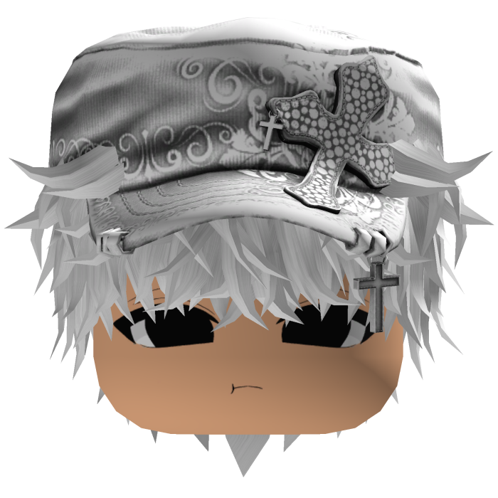 White Messy Anime Hair w/ White Cadet Cap