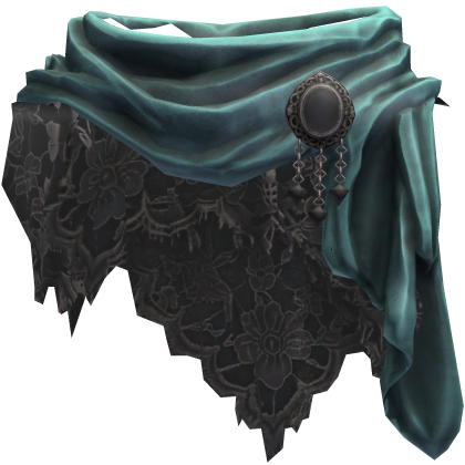 Teal Black Lace Scarf with Brooch