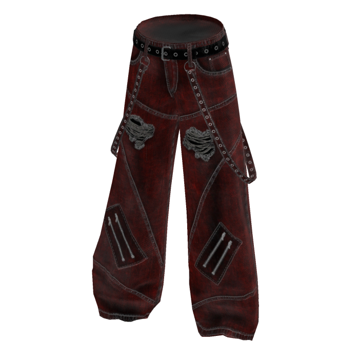 Y2K Rivet Strap Jeans - Red