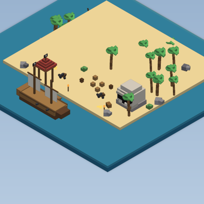 Low Poly Pirate Island Cove Ship Treasure preview 5