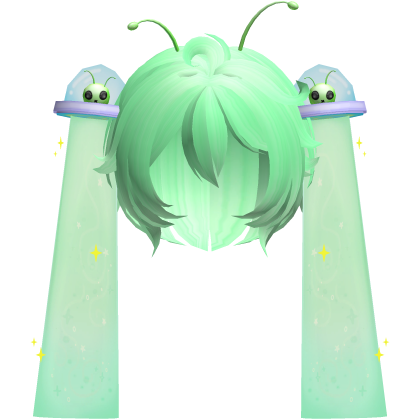 👽 Cute Silly Alien UFO Pigtails Hair in Green