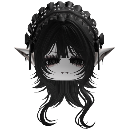 Gothic Vampire Black Hair W/ears Dark Eye (Black) Roblox item