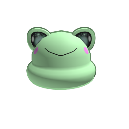 Cute green frog beanie with eyes and pink blush