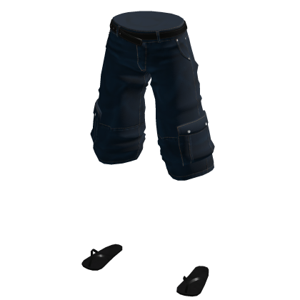 Baggy Thrifted Cargos w/ Flip Flops (Navy Blue)