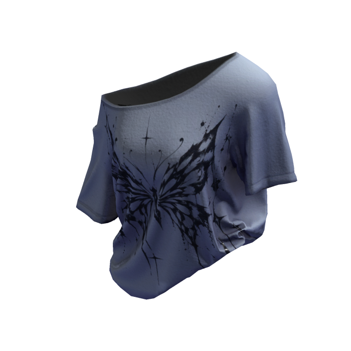 💙 Y2K Blue Grunge Butterfly Tucked Shirt