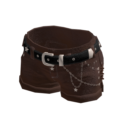 Y2K Star Denim Shorts w/ Belt & Chain (Brown)