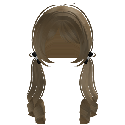 Honey Brown curly doll pigtails w bows Roblox item